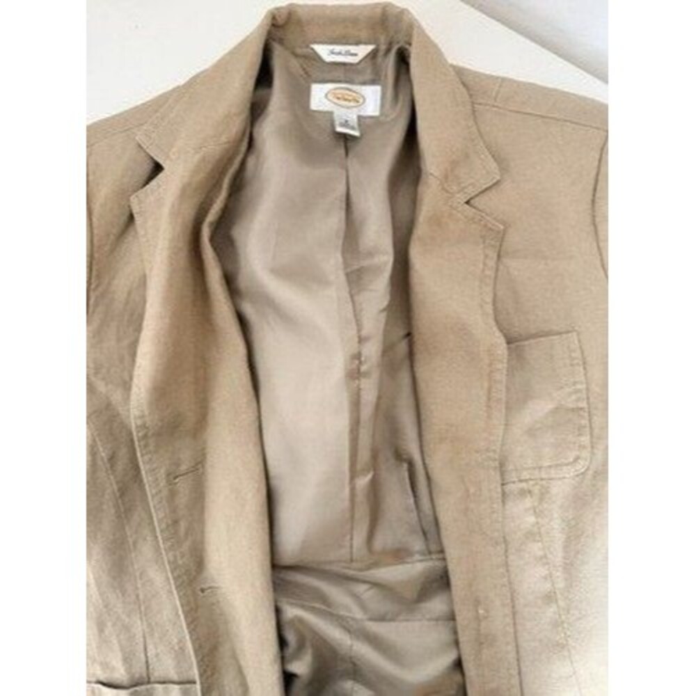 Talbots Irish Linen Blazer Jacket Womens 8 Beige Tan 3 Button Classic Preppy Y2K